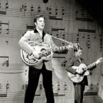 Elvis Presley durante un concerto a Las Vegas.