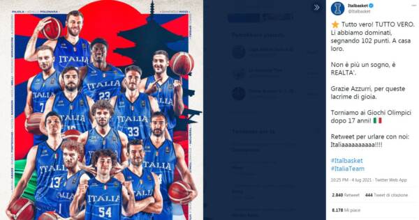 Basket, l’Italia batte Serbia e vola alle Olimpiadi di Tokyo