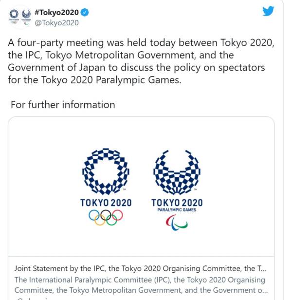 Tokyo 2021: les Jeux paralympiques auront lieu à huis clos (Comité)
