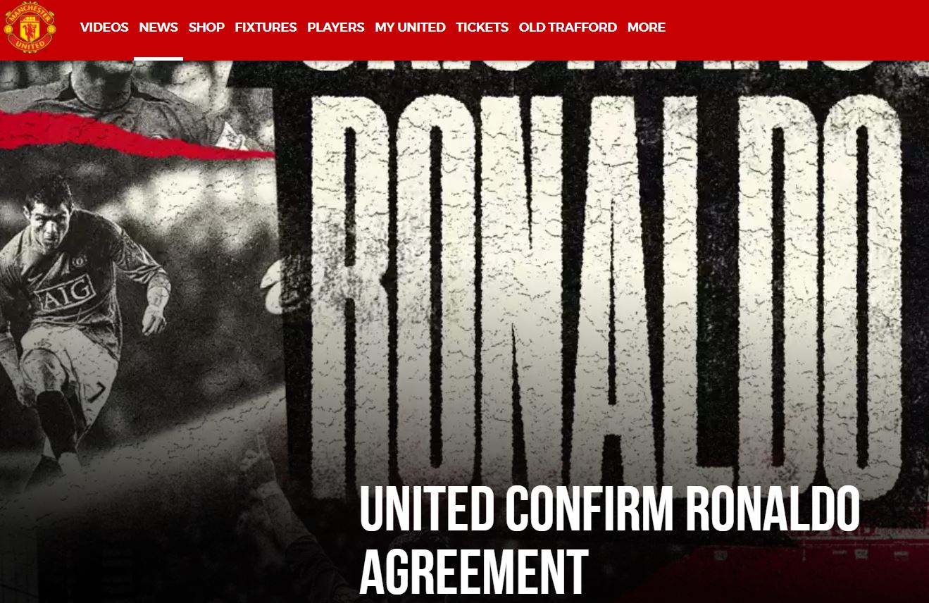 Cristiano Ronaldo è ufficialmente un giocatore del Manchester United