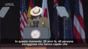 11 settembre, Harris e l’ex presidente Bush al Flight 93 National Memorial a Shanksville