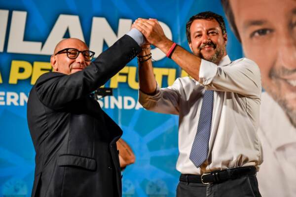 Matteo Salvini alla chiusura della campagna elettorale a Milano a sostegno di Luca Bernardo