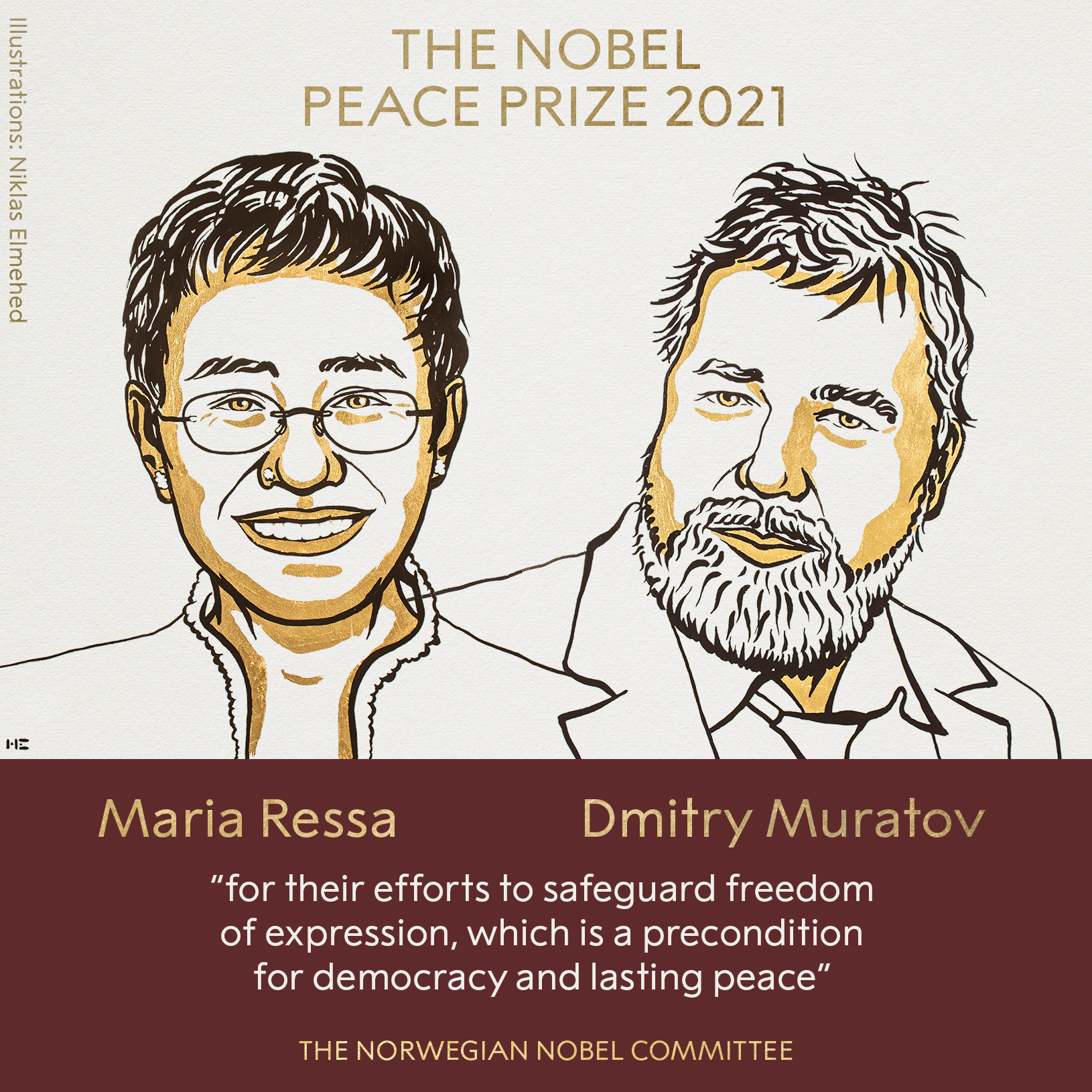 Premio Nobel per la Pace ai giornalisti Maria Ressa e Dmitry Muratov