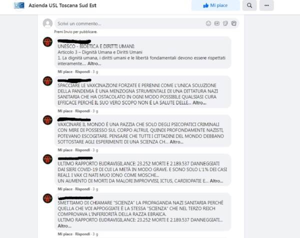 Green pass: migliaia di insulti e commenti No Vax bloccano pagina Fb Asl Toscana sud est