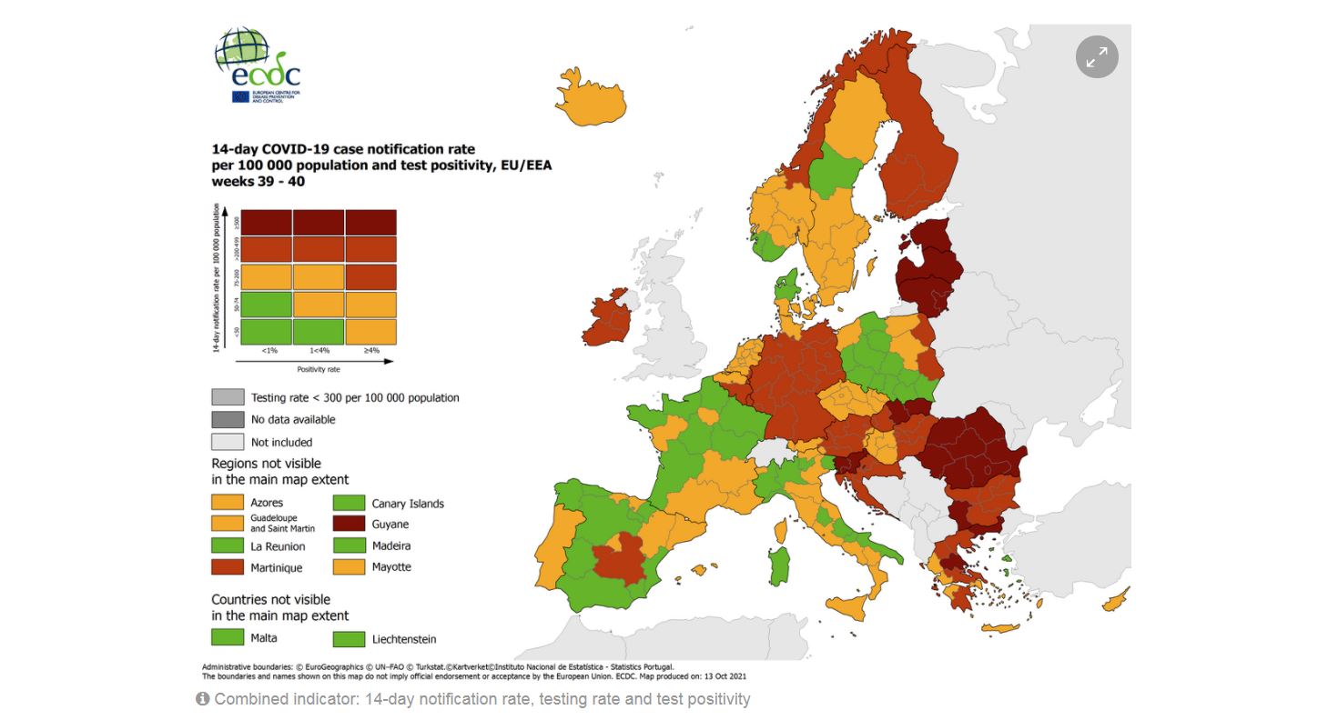 Nella mappa Ue sul Covid il nord Italia diventa verde