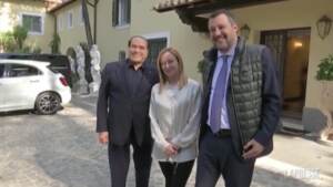 Centrodestra, le immagini del vertice Berlusconi-Salvini-Meloni a Villa Grande