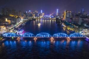 Una veduta aerea del primo ponte permanente sul fiume Giallo, Ponte Zhongshan
