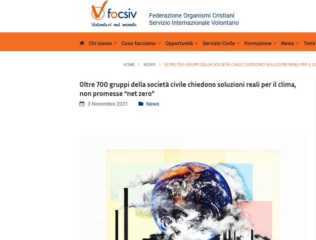 Cop26, Focsiv: “Con oltre 700 gruppi chiediamo soluzioni reali per il clima”