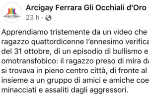 Aggressione omofoba a Ferrara al grido ‘Mussolini vi brucerebbe’