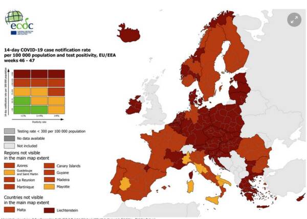 Covid: l’Europa in zona rossa. In Germania lockdown per non vaccinati