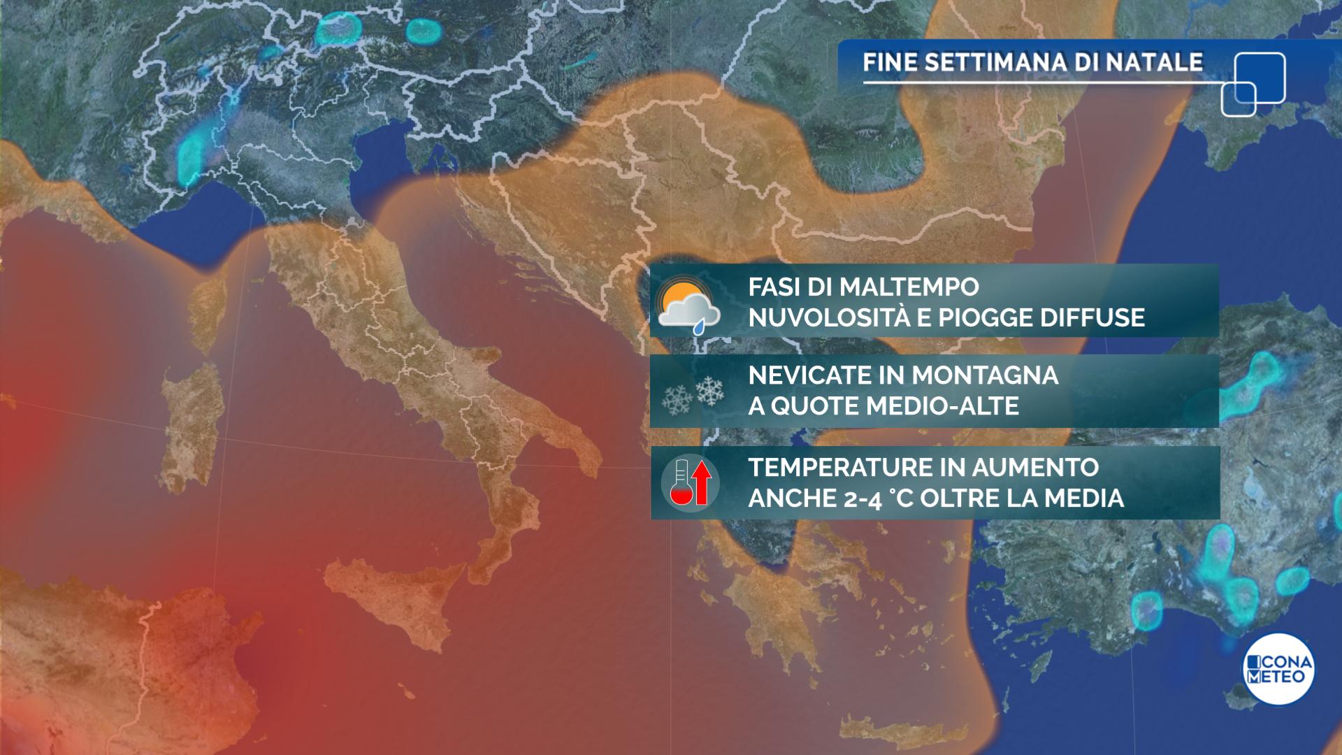 Meteo: weekend di Natale e Santo Stefano a rischio pioggia in molte regioni