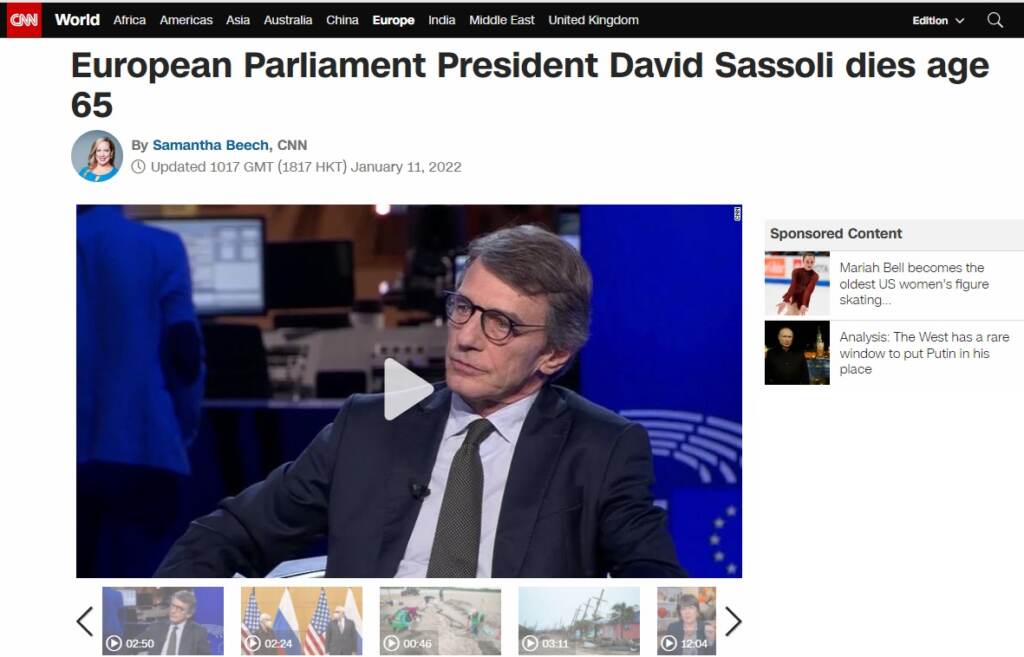 Galleria foto 'La morte di David Sassoli sui giornali stranieri' - foto 3