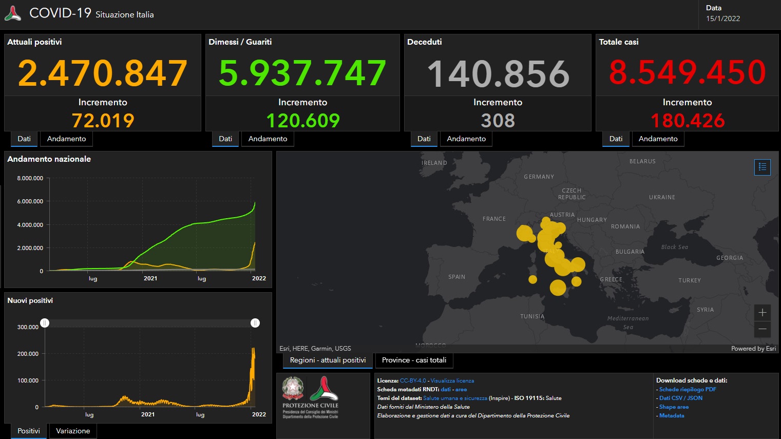 Covid, il bollettino del 15 gennaio: 180.426 nuovi casi e 308 morti