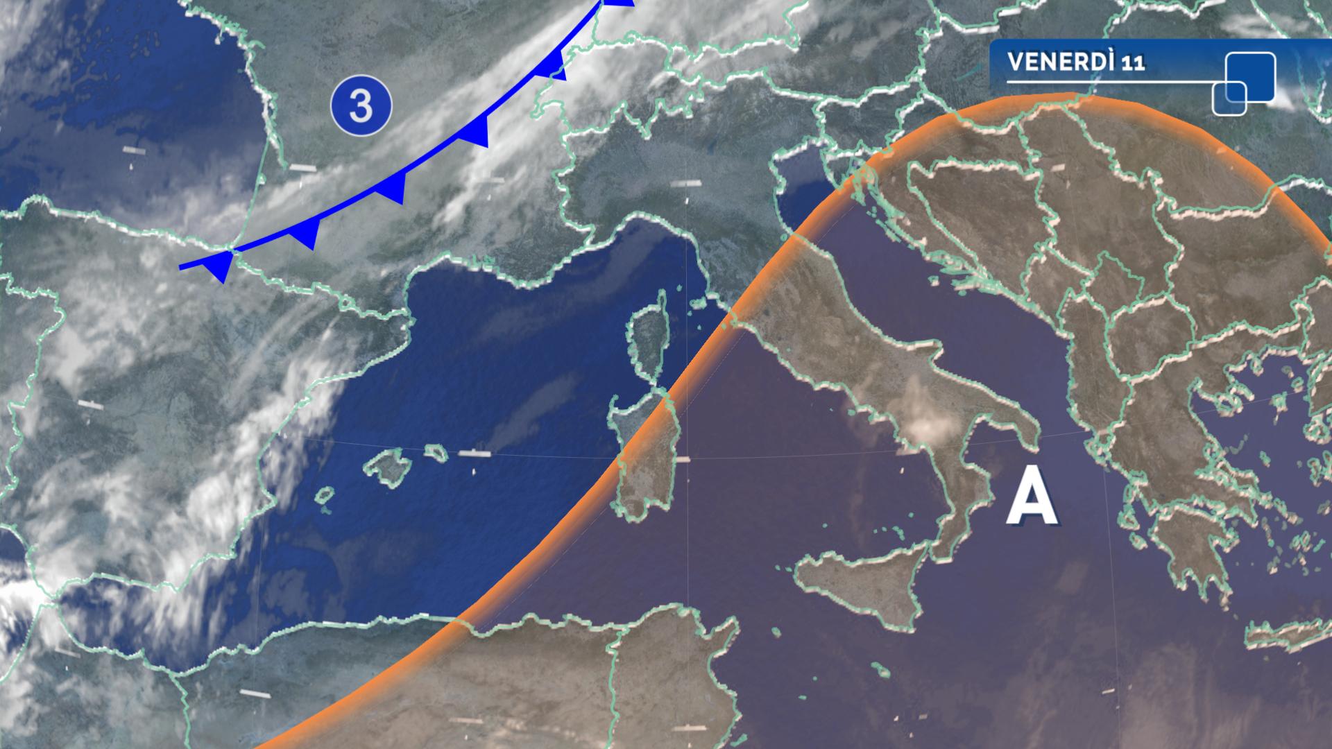 Meteo: alta pressione in indebolimento, transita un fronte freddo ma porterà poche piogge Meteo: alta pressione in indebolimento, transita un fronte freddo ma porterà poche piogge