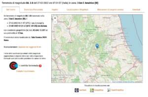 Terremoto: registrata scossa di magnitudo 3 ad Amatrice