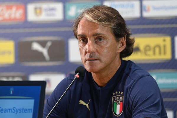 Coverciano, conferenza stampa del commissario tecnico della nazionale italiana Roberto Mancini
