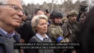 Ucraina, Von der Leyen a Bucha: “Qui l’umanità è andata in frantumi”