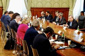 Palazzo Chigi, il premier Mario Draghi incontra i sindacati