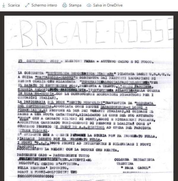 Elezioni, Meloni e FdI minacciati dalle Br