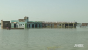 Pakistan, volontari in barca cercano le vittime delle inondazioni