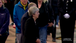 Queen Elizabeth, former PM Theresa May at Westminster Hall
