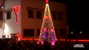 Palestina, l’accensione dell’albero di Natale a Gaza