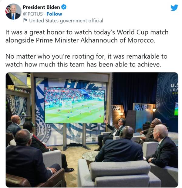 Mondial-2022: Joe Biden a regardé le match Maroc-France