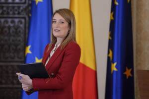 Il presidente del Parlamento europeo Roberta Metsola a Bucarest