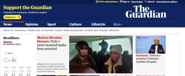 Messina Denaro, la notizia sui siti internazionali