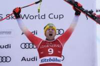 Florian Schieder sul podio - Coppa del Mondo di sci alpino, discesa libera maschile a Kitzbuehel