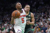 Nba, Immanuel Quickley dei New York Knicks durante la partita del 5 marzo 2023 contro i Boston Celtics