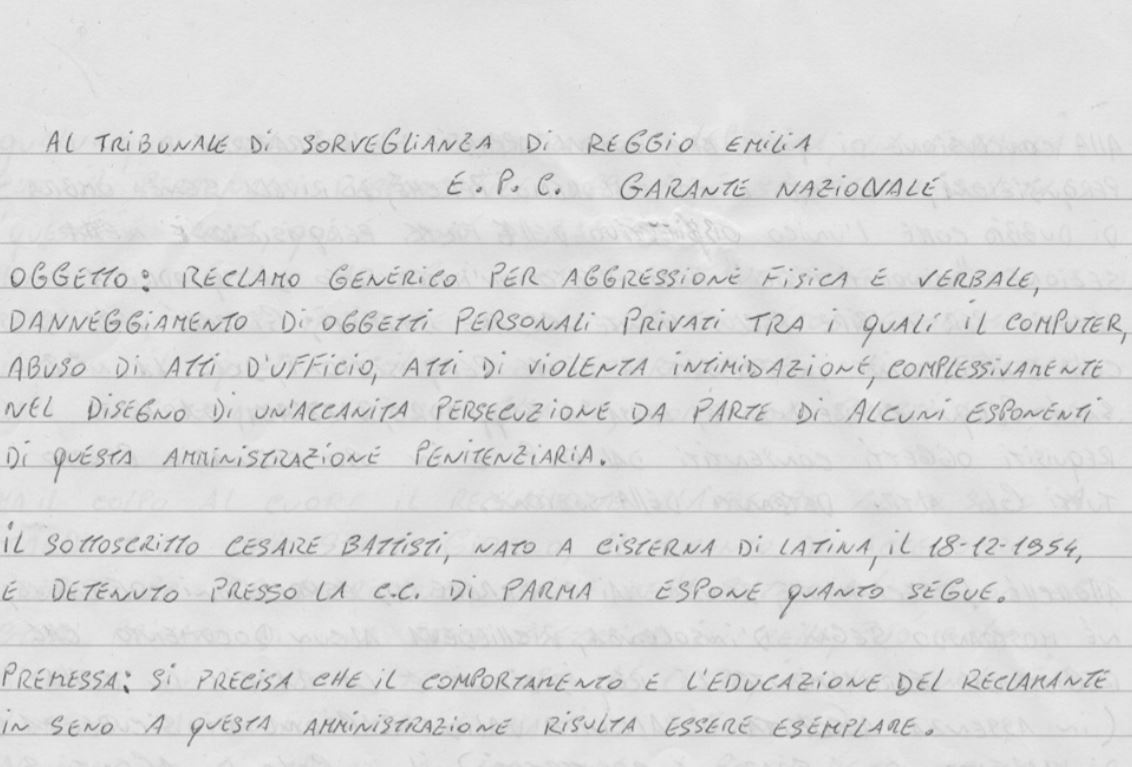 Cesare Battisti denuncia aggressione in carcere Cesare Battisti denuncia aggressione in carcere