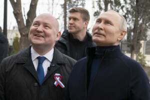 Il presidente Vladimir Putin in Crimea per l'anniversario dell'annessione alla Russia