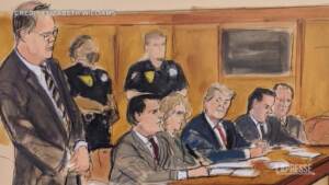 Trump incriminato, i disegni dell’ex presidente in Aula