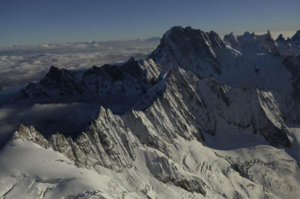 AERIAL VIEW OF THE MONT BLANC MASSIF IN FRANCE.
