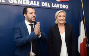 Sede UGL. Incontro tra Matteo Salvini e Marine Le Pen