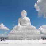 Myanmar, intastallata gigantesca statua in marmo di Buddha
