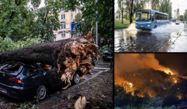 Violento nubifragio a Milano, disastri dopo tempesta. In Sicilia incendi
