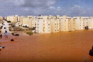 Strade allagate dopo la tempesta Danial a Marj, in Libia