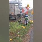 Milano, tir contro pilone: muore camionista. Le immagini dei vigili del fuoco