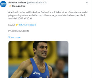 Atletica, morto a 44 anni Andrea Barberi, ex primatista italiano 400m