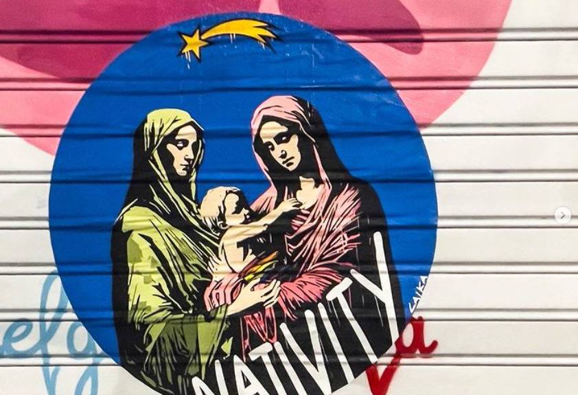 Natività, l’opera provocatoria di Laika su sede Pro Vita a Roma Natività, l’opera provocatoria di Laika su sede Pro Vita a Roma