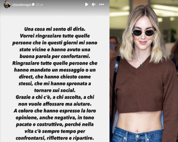 Chiara Ferragni torna su Instagram, ma il post non piace agli