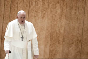 Papa Francesco durante l'udienza generale del mercoledì nell'Aula Paolo VI in Vaticano