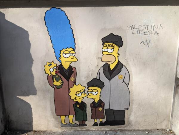 Milano, “Palestina libera” su murale dei Simpson al Memoriale della Shoah