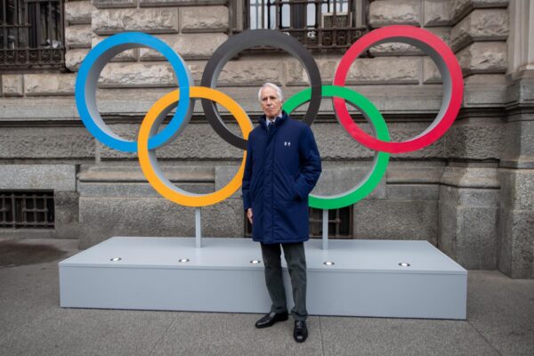 Cerimonia di svelamento dei simboli dei Giochi Olimpici e Paralimpici in Piazza Scala
