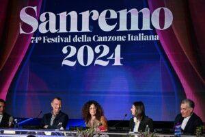 74th SANREMO Music Festival 2024 - Day 3 - Amadeus and Teresa Mannino press conference
