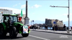 Agricoltori, protesta arriva a Napoli: oltre 100 trattori in corteo