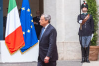 Presidente del Consiglio uscente Mario Draghi lascia Palazzo Chigi