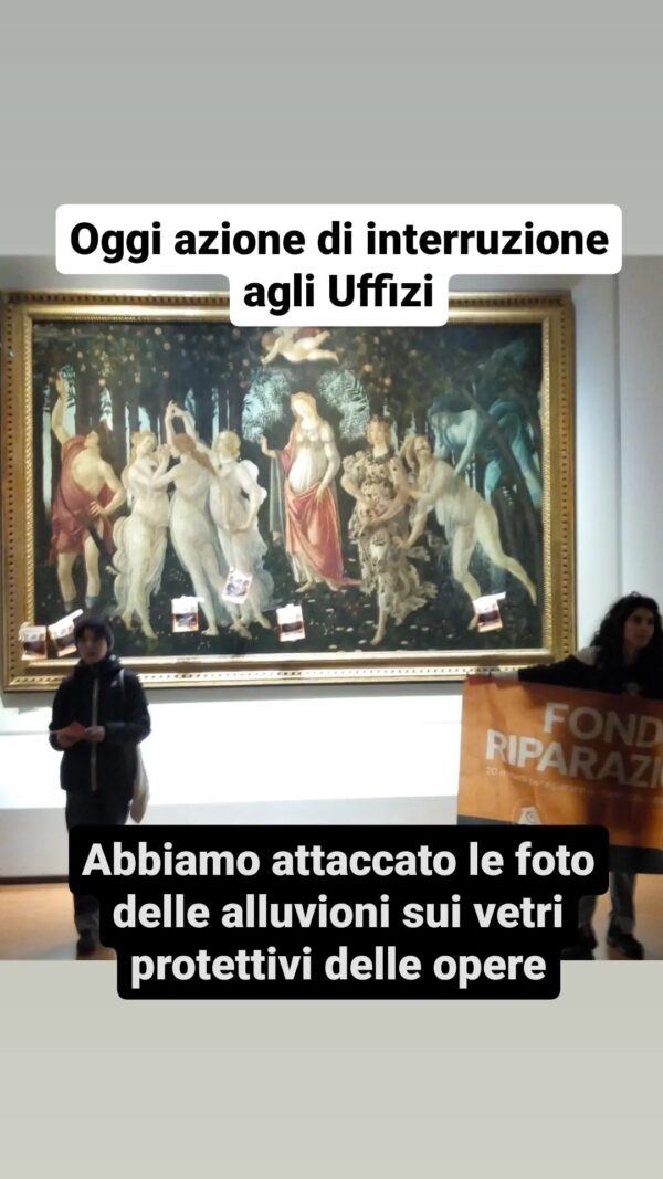 Ambiente, blitz attivisti Ultima Generazione agli Uffizi